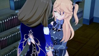 Fischl wordt geneukt door Lisa. Meisje op meisje anime sex.